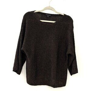 Eileen Fisher Organic Linen Blend Loose Knit Dolman Cold Shoulder Sleeve Top MP
